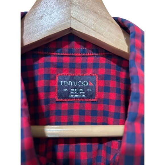 UNTUCKit Gingham Cotton Long Sleeve Classic Button Up Shirt Red Navy Size Medium - Picture 5 of 12